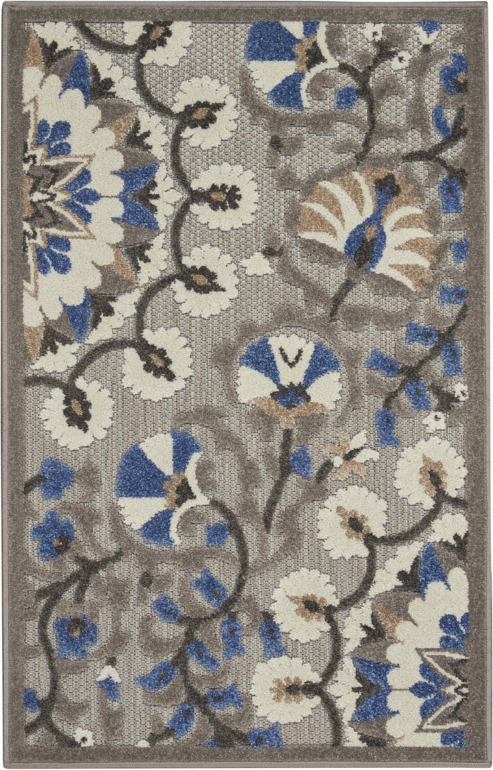 Nourison Aloha Indoor/Outdoor Grey/Multi 2'8' X 4' Area Rug, Easy Cleaning, Non Shedding, Bed Room, Living Room, Dining Room, D
