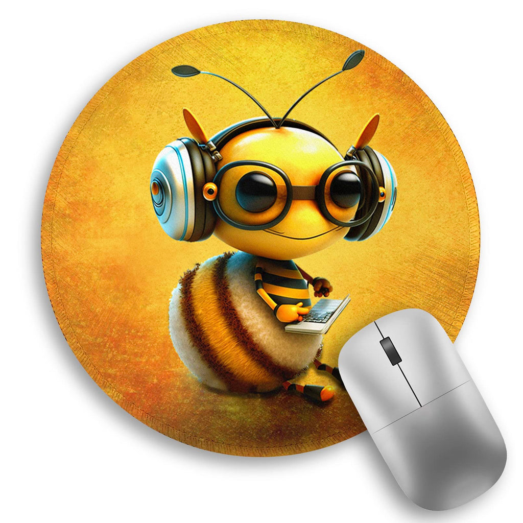 Bee Small Mouse Pad, Cute Round Mouse Pads For Desk, Travel Mini Mousepad With Non-Slip Rubber Base, Portable Mousepads For Wire