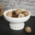Amyhill Distressed Beaded Wood Pedestal Bowl Decorative Wooden Beaded Bowl Wood Pedestal Bowl Beaded Serving Bowl for Farmhouse 