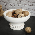 Amyhill Distressed Beaded Wood Pedestal Bowl Decorative Wooden Beaded Bowl Wood Pedestal Bowl Beaded Serving Bowl for Farmhouse 