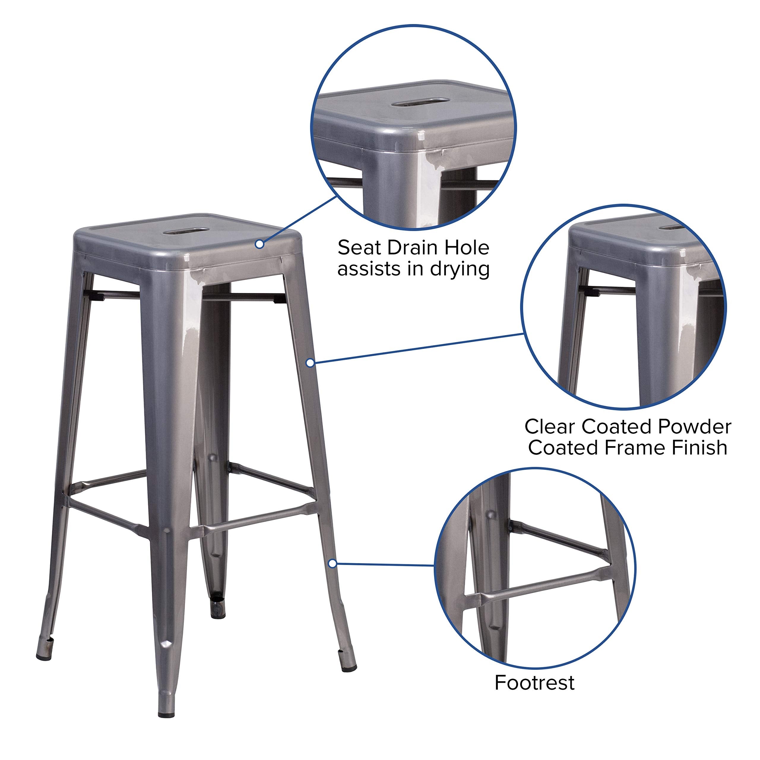 Flash Furniture Lincoln 30'' High Backless Clear Coated Metal Indoor Barstool with Square Seat
