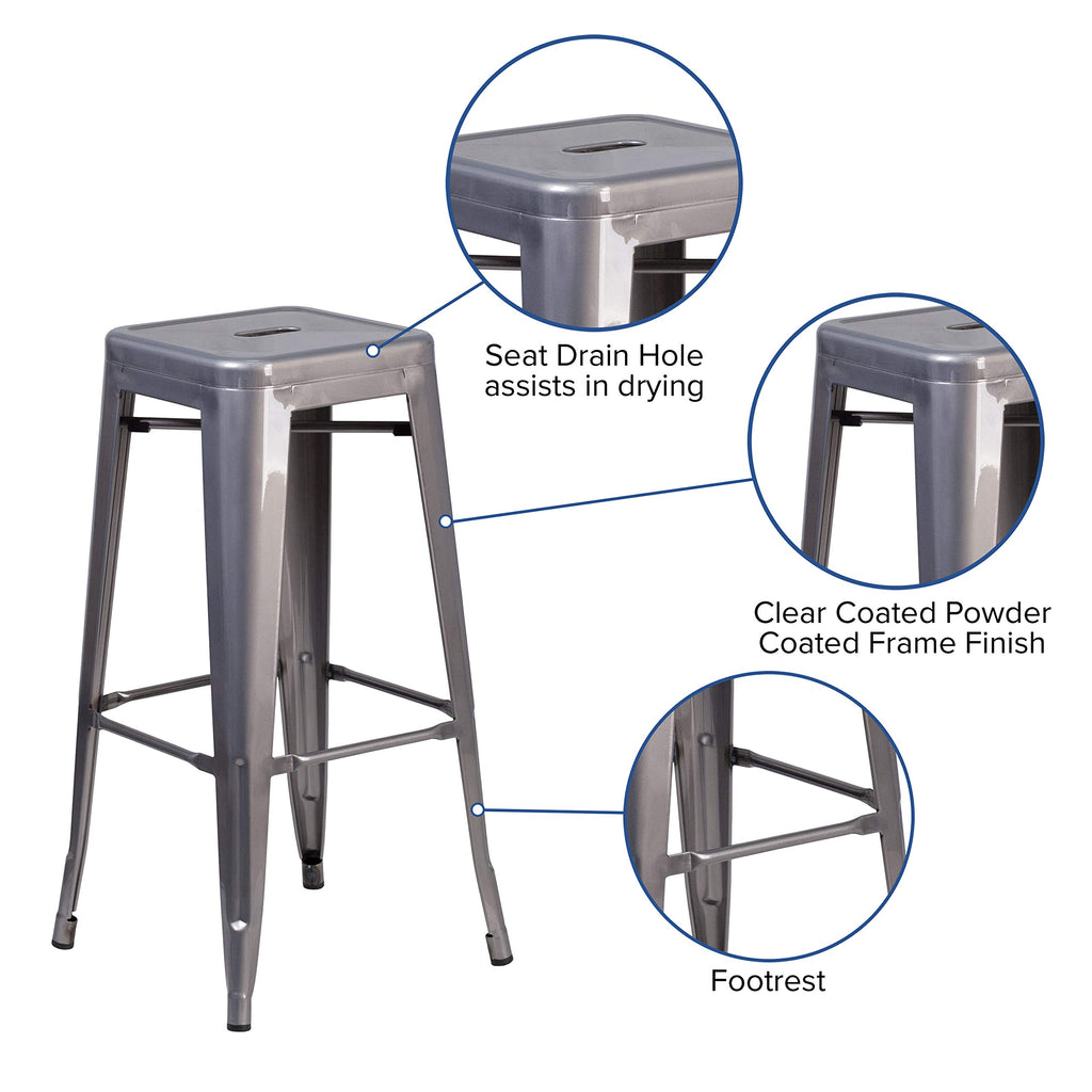 Flash Furniture Lincoln 30'' High Backless Clear Coated Metal Indoor Barstool with Square Seat