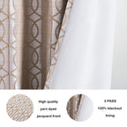 Light Khaki And Silvery 100% Blackout Curtains 120 Inch Length 2 Panels, Jacquard Thermal Insulated Noise Reducing Grommet Drape