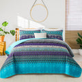 Boho Queen Quilt Set, Purple Bohemian Queen Quilt Bedding Set, Lightweight Microfiber Bed Decor Bedspread For All Season 96'X90