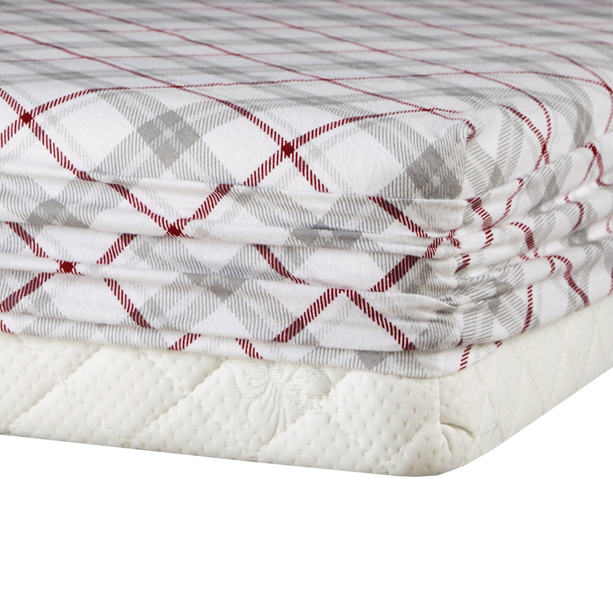 Comfort Spaces Cotton Flannel Breathable Warm Deep Pocket Sheets With Pillow Case Bedding, Queen, Grey/Red Plaid 4 Piece