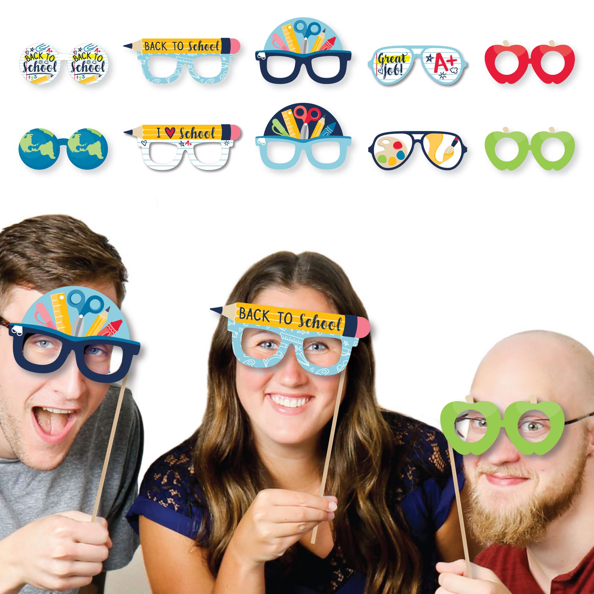 Big Dot Of Happiness Back To School Glasses - Paper Card Stock First Day Of School Classroom Decorations Photo Booth Props Kit -