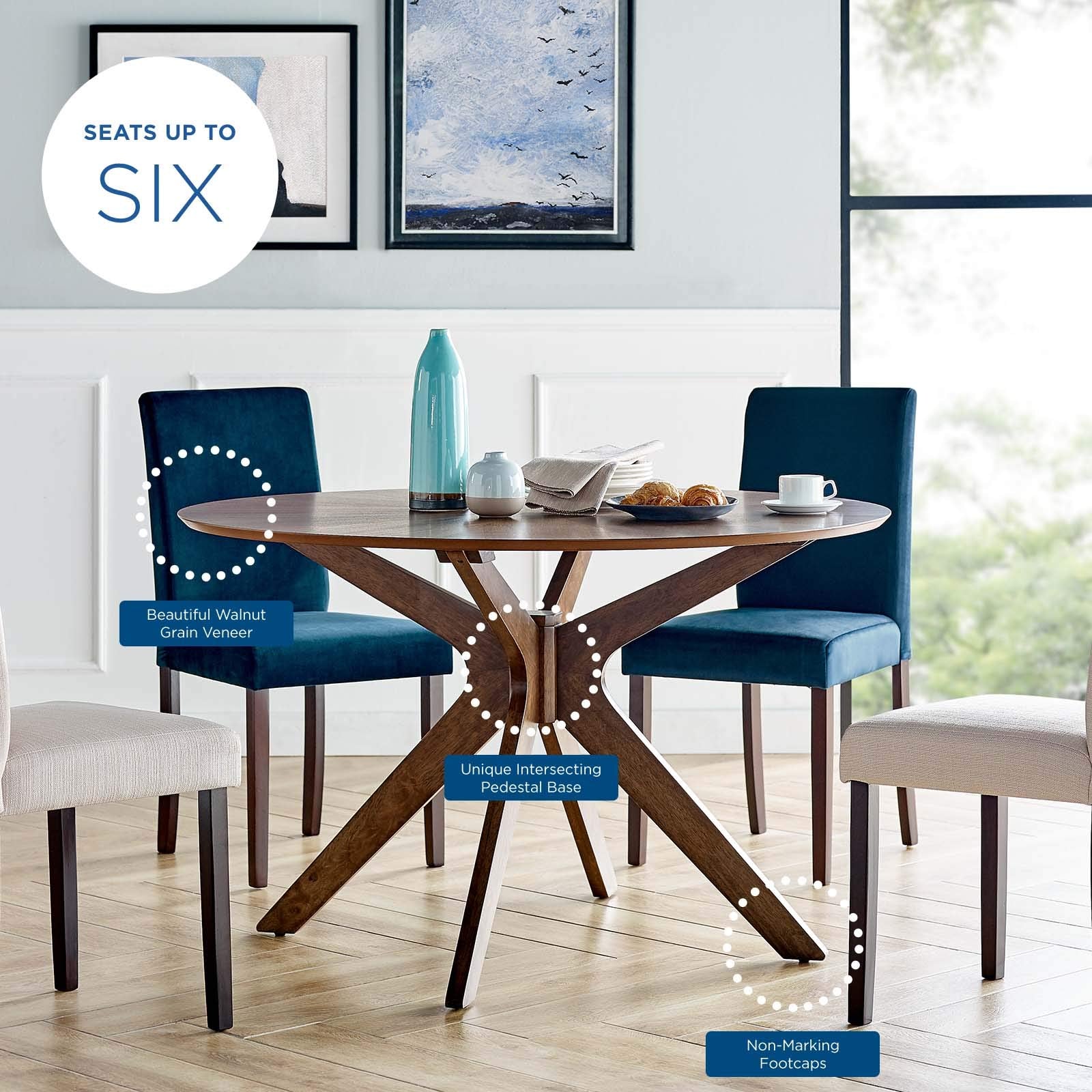 Modway Crossroads 47&quot; Round Wood Dining Table, Walnut