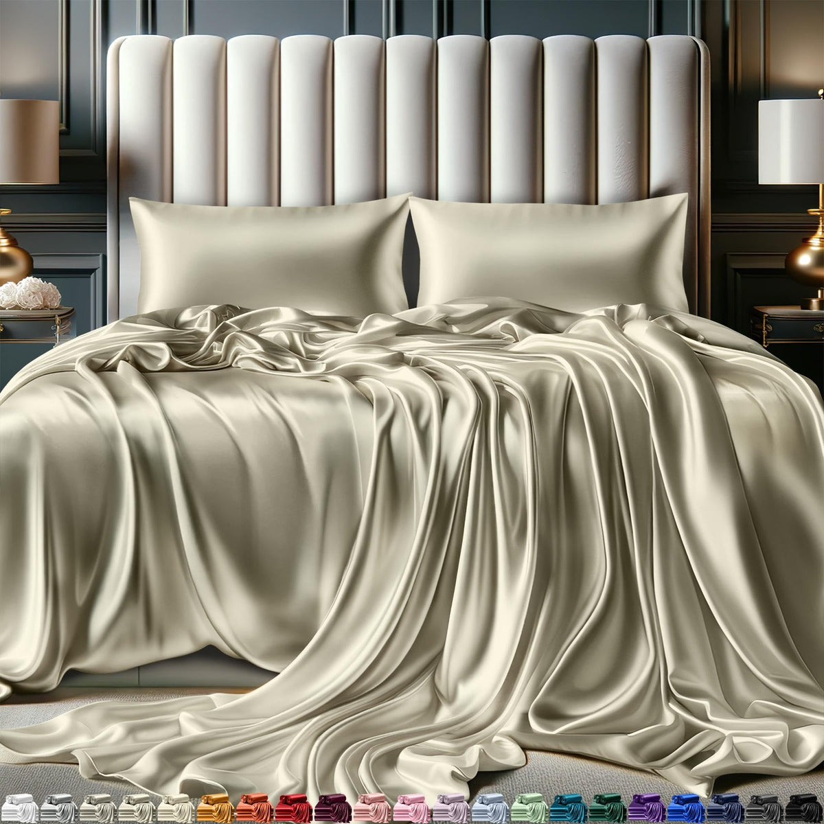 Decolure Satin Sheets Full Size Set 4 Pcs - Silky & Luxuriously Soft Satin Bed Sheets W/ 15 Inch Deep Pocket - Similar To Silk S
