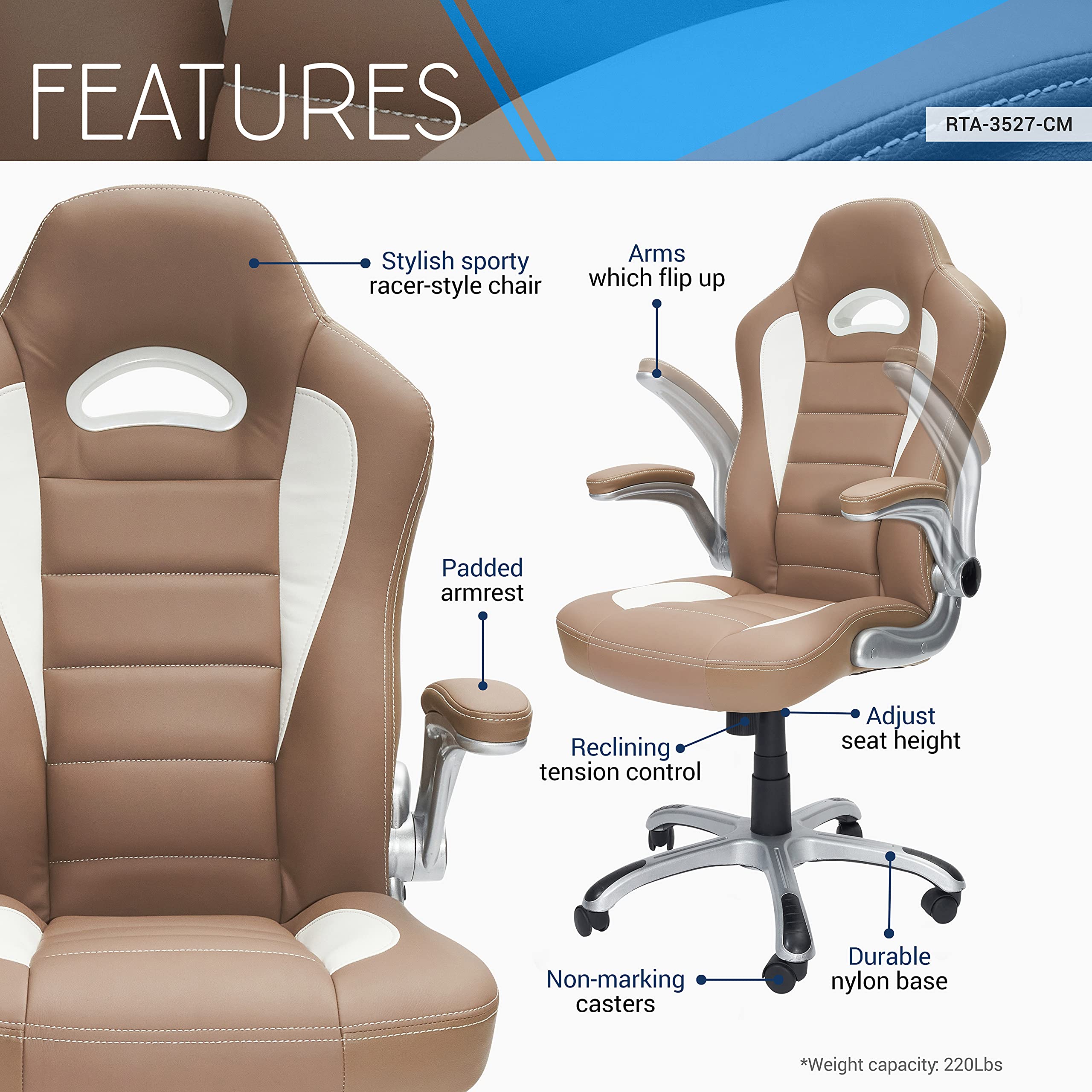 Techni Mobili Sport Race Executive Chair, Camel
