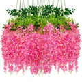 WONICE Artificial Wisteria Hanging Flowers Fake Wisteria Flower Garland Silk Vines Rattan Decor for Home Wedding Arch Wall Garde