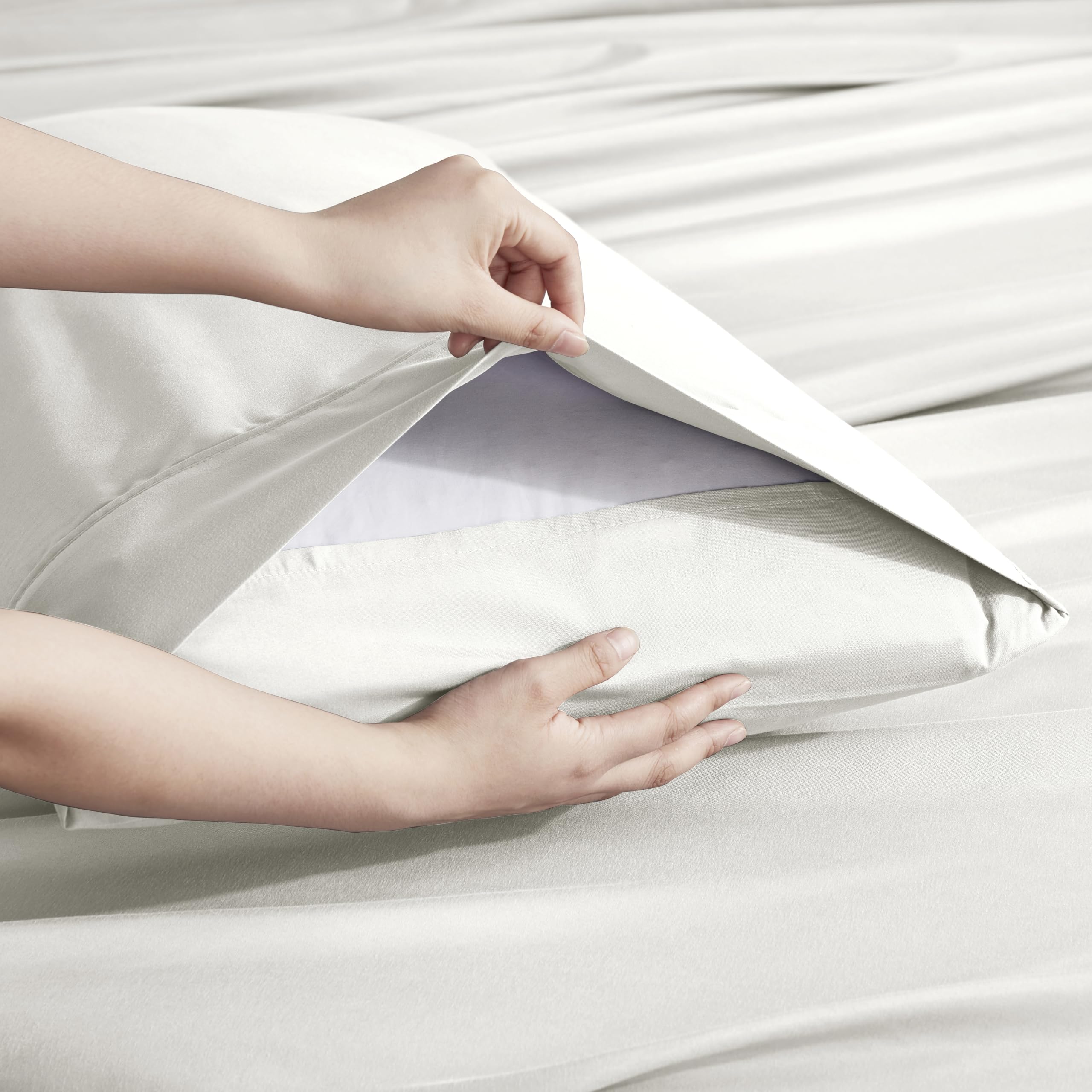 Nestl Extra Twin Deep Pocket Sheets Set - 4 Pc Soft Microfiber Twin Sheets Deep Pocket - Fade Resistant Bedding Sheets & Pillowcases - Twin, Off White