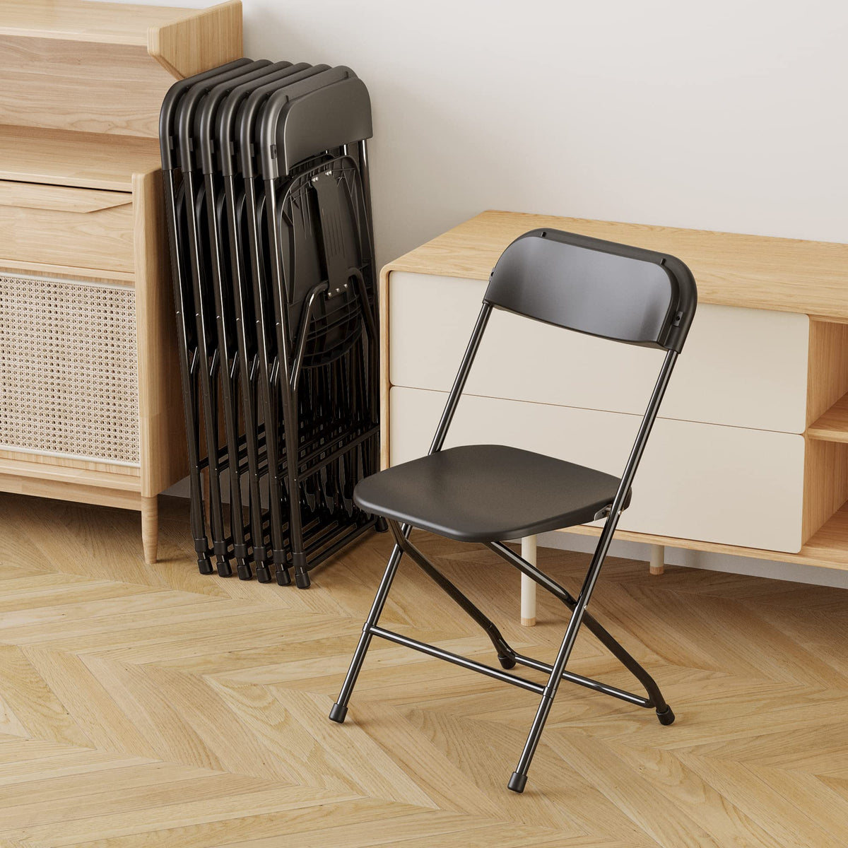 Allpop 5 Pack Plastic Folding Chair, 300Lb Capacity, Portable Commercial Chair With Steel Frame For Home Office Wedding Party In