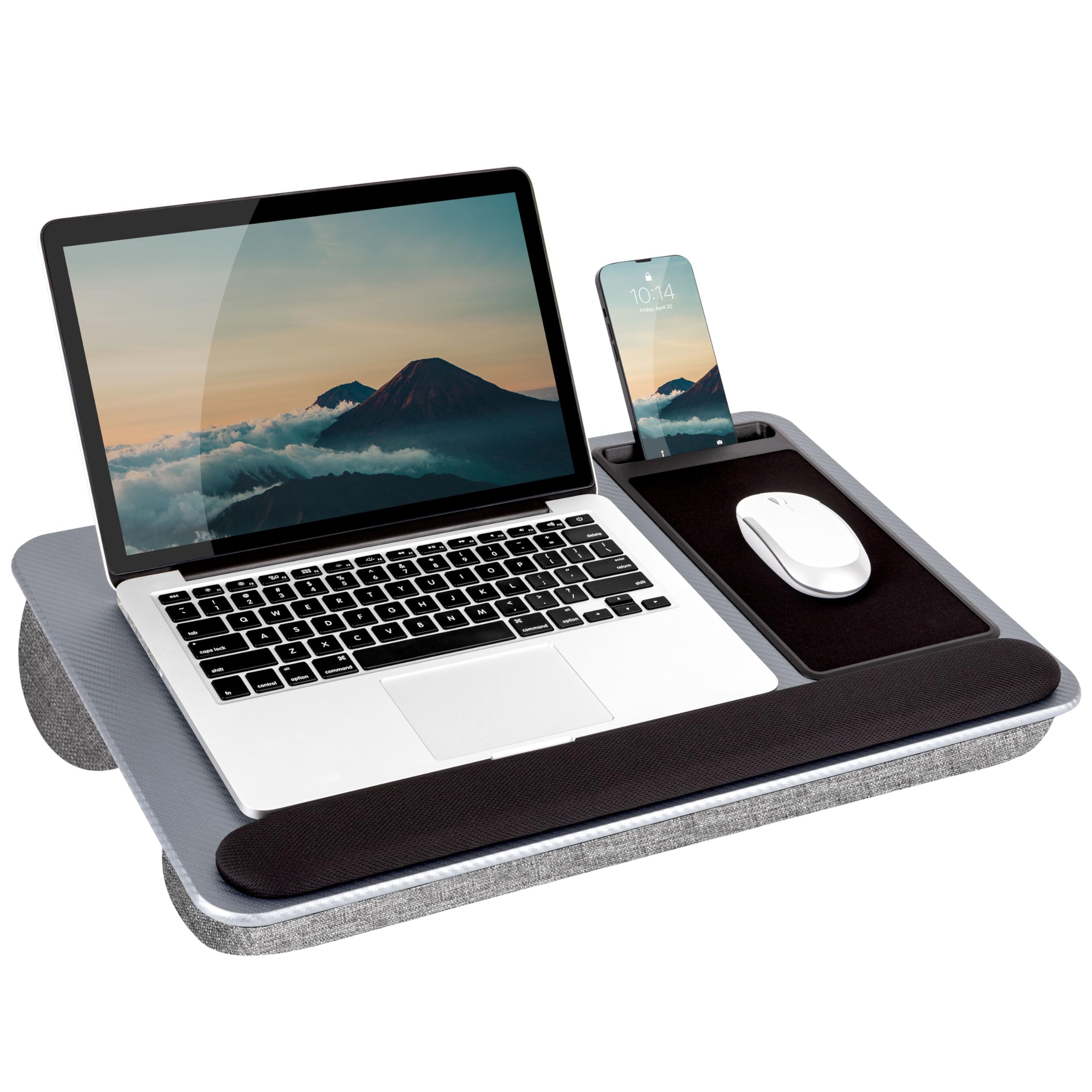 Lapgear Home Office Pro Lap Desk With Wrist Rest, Mouse Pad, And Phone Holder - Silver Carbon - Fits Up To 15.6 Inch Laptops - S