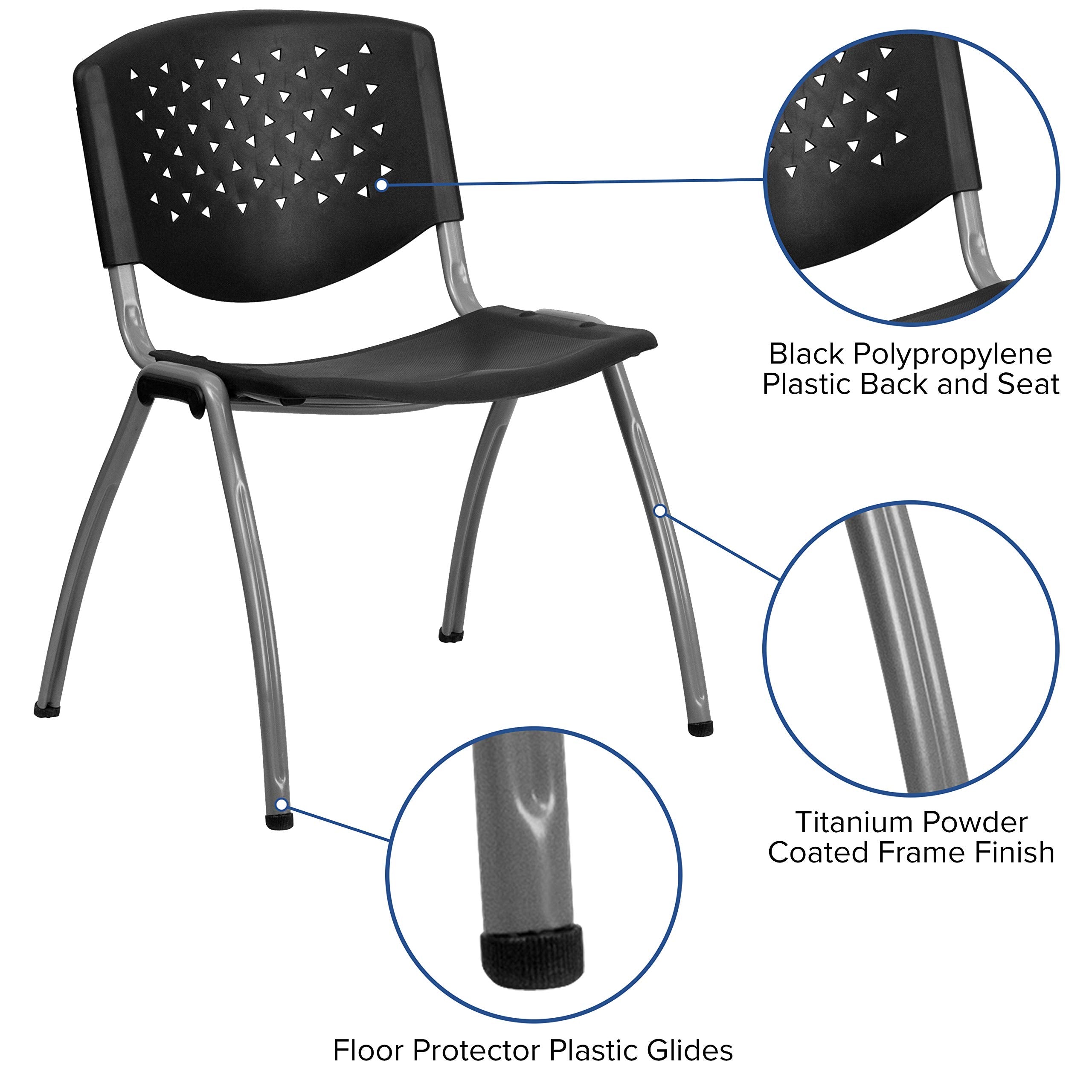 Flash Furniture HERCULES Series 880 lb. Capacity Black Plastic Stack Chair with Titanium Gray Powder Coated Frame