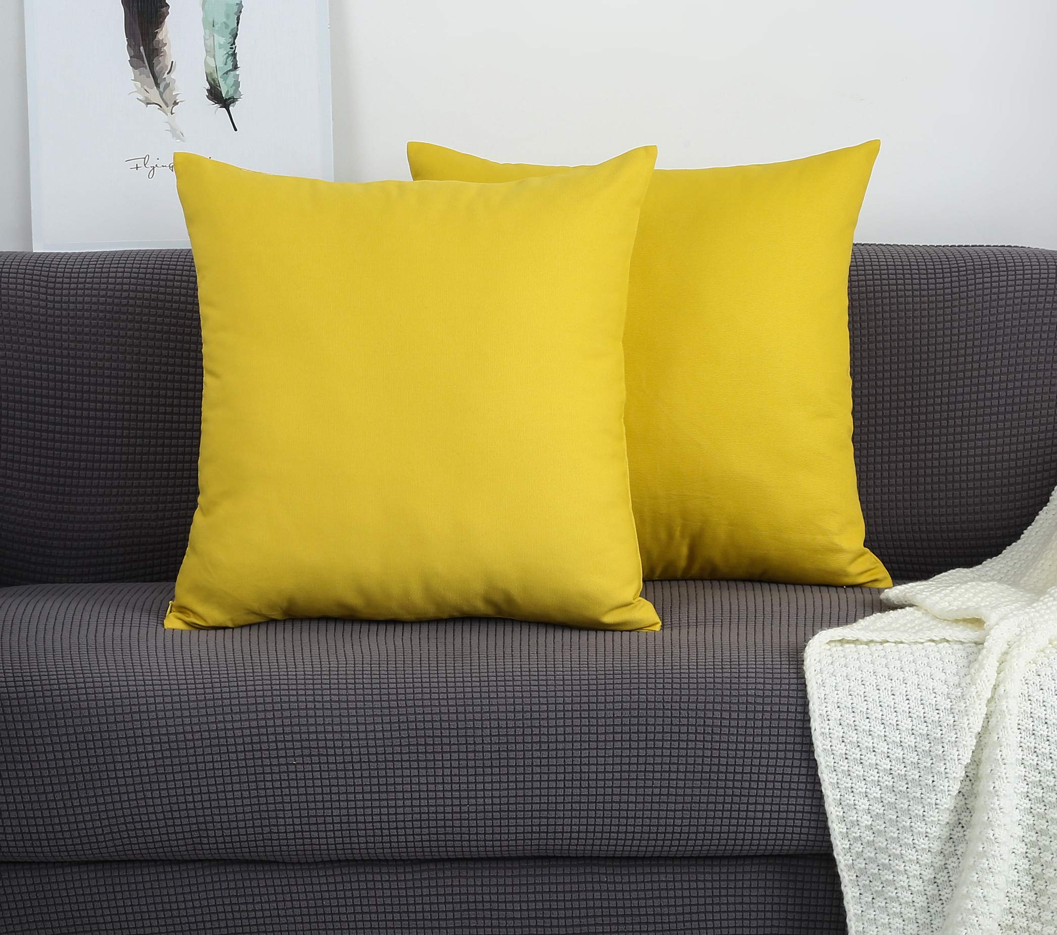 Tangdepot Handmade Decorative Solid 100% Cotton Canvas Throw Pillow Covers /Pillow Shams, (18'' X18'' , Deep Yellow, 1 Count (Pa