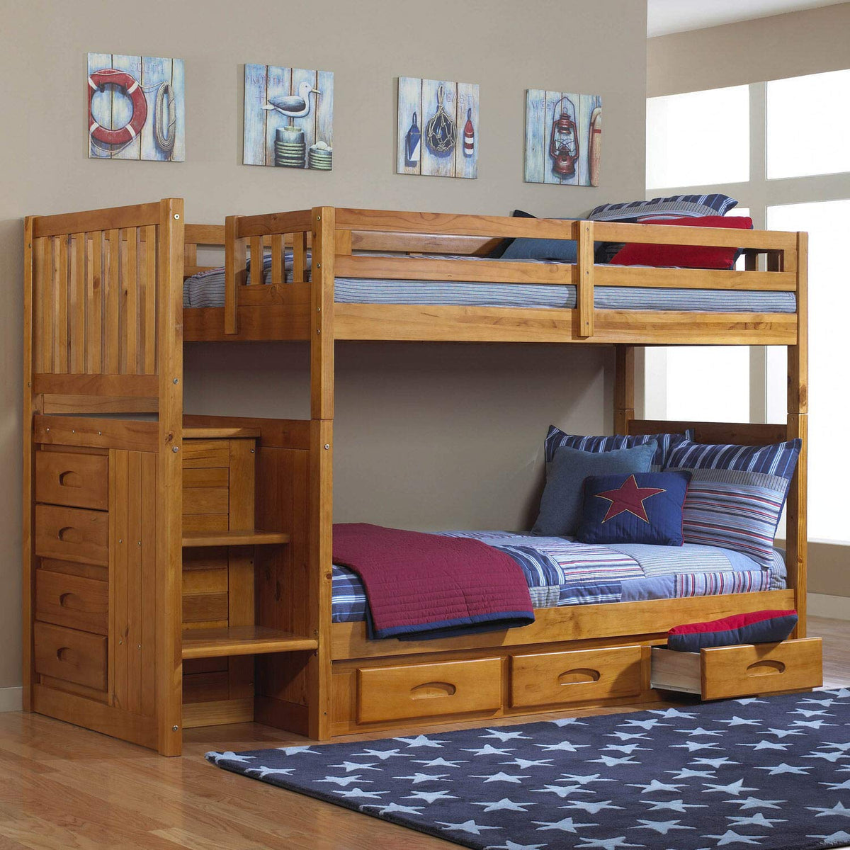 American Furniture Classics Mission Staircase Honey Bunk Bed, Twin Over Twin