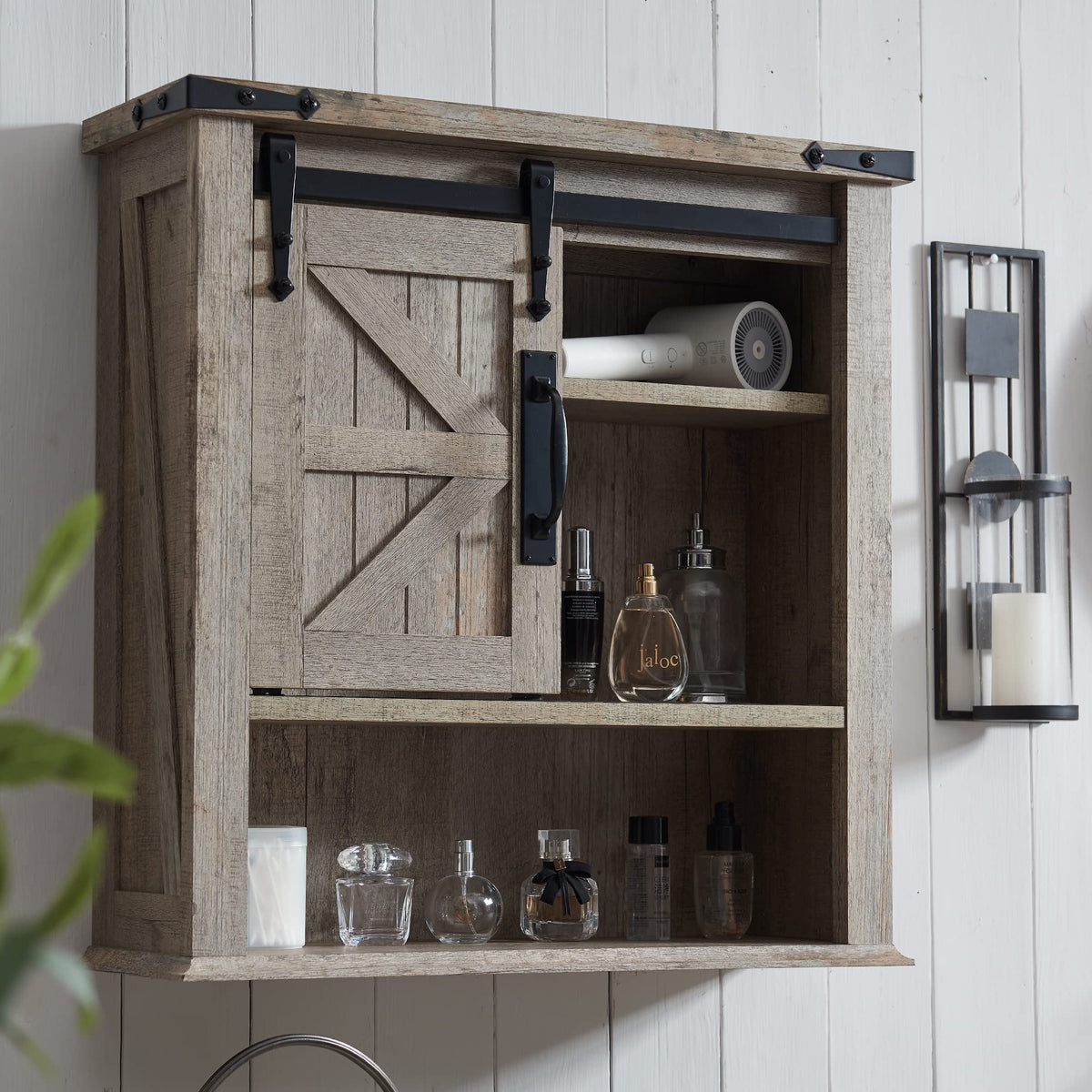 Okd Bathroom Wall Cabinet, Farmhouse Medicine Cabinet With Sliding Barn Door & Adjustable Shelves, Storage Cabinet Wall Mounted For Bathroom, Kitchen, Light Rustic Oak