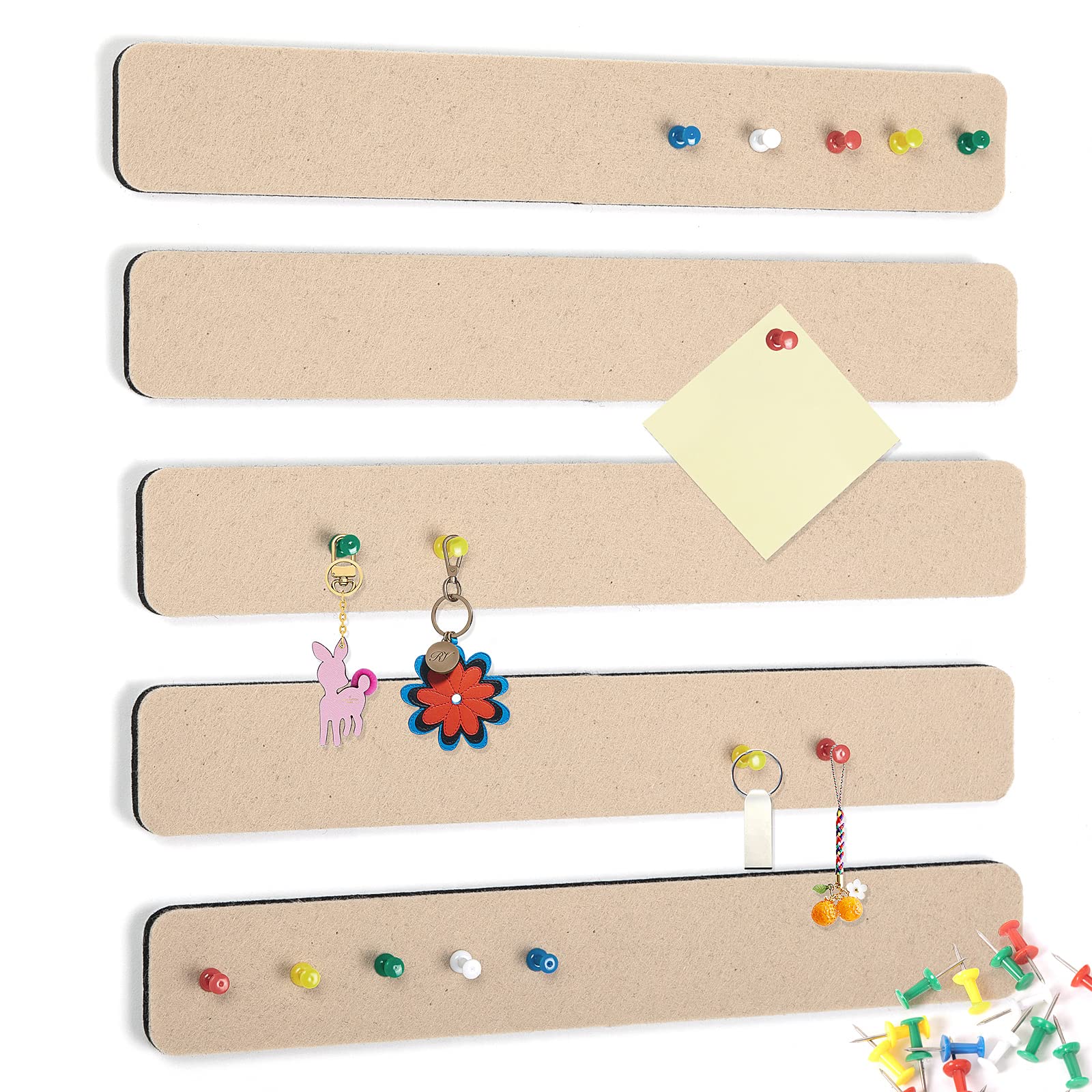 5 Pack Felt Pin Board Bar Strips Bulletin Board For Bedrooms Offices Home Wall Decoration, Notice Board Self Adhesive Cork Board