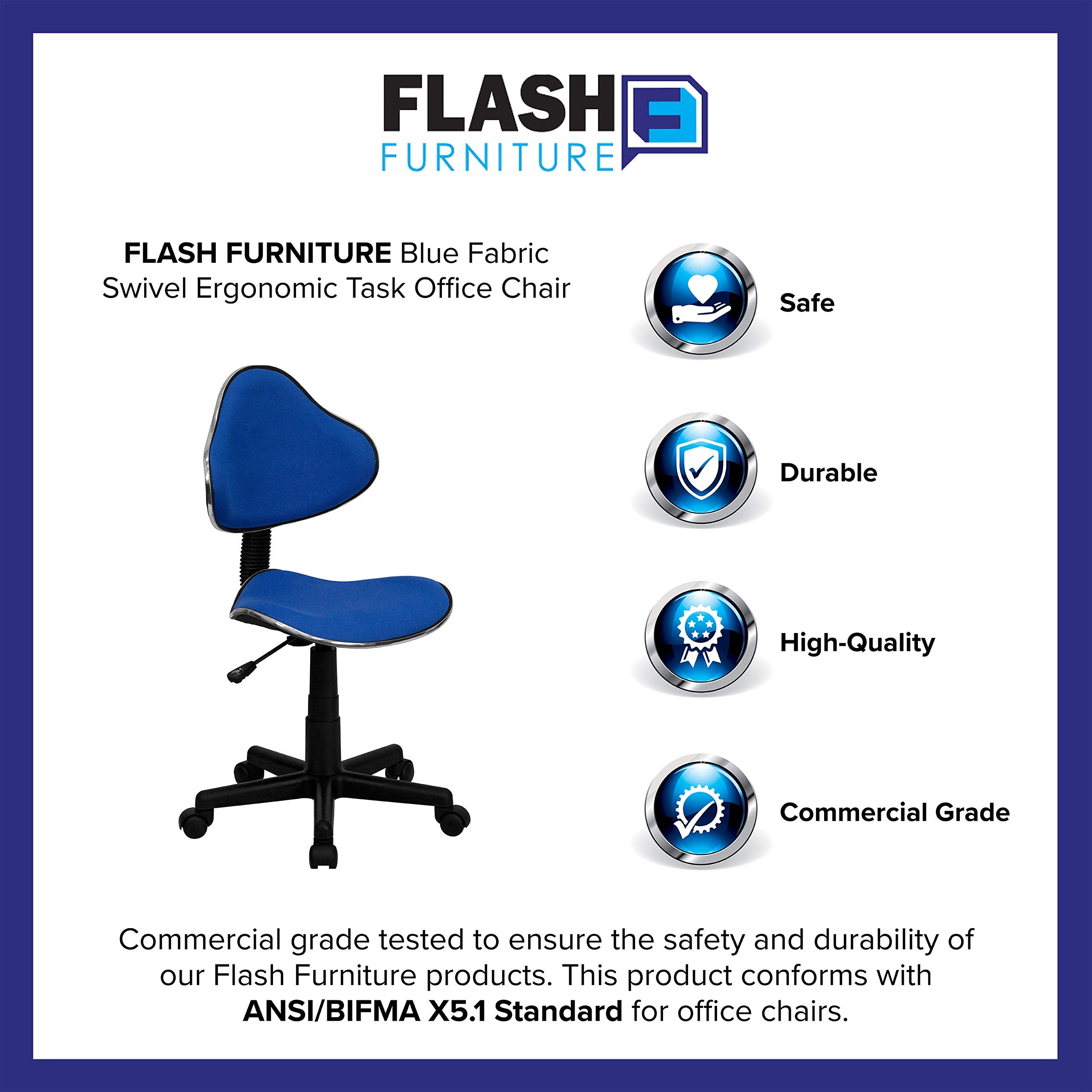 Flash Furniture Whitney Blue Fabric Swivel Ergonomic Task Office Chair