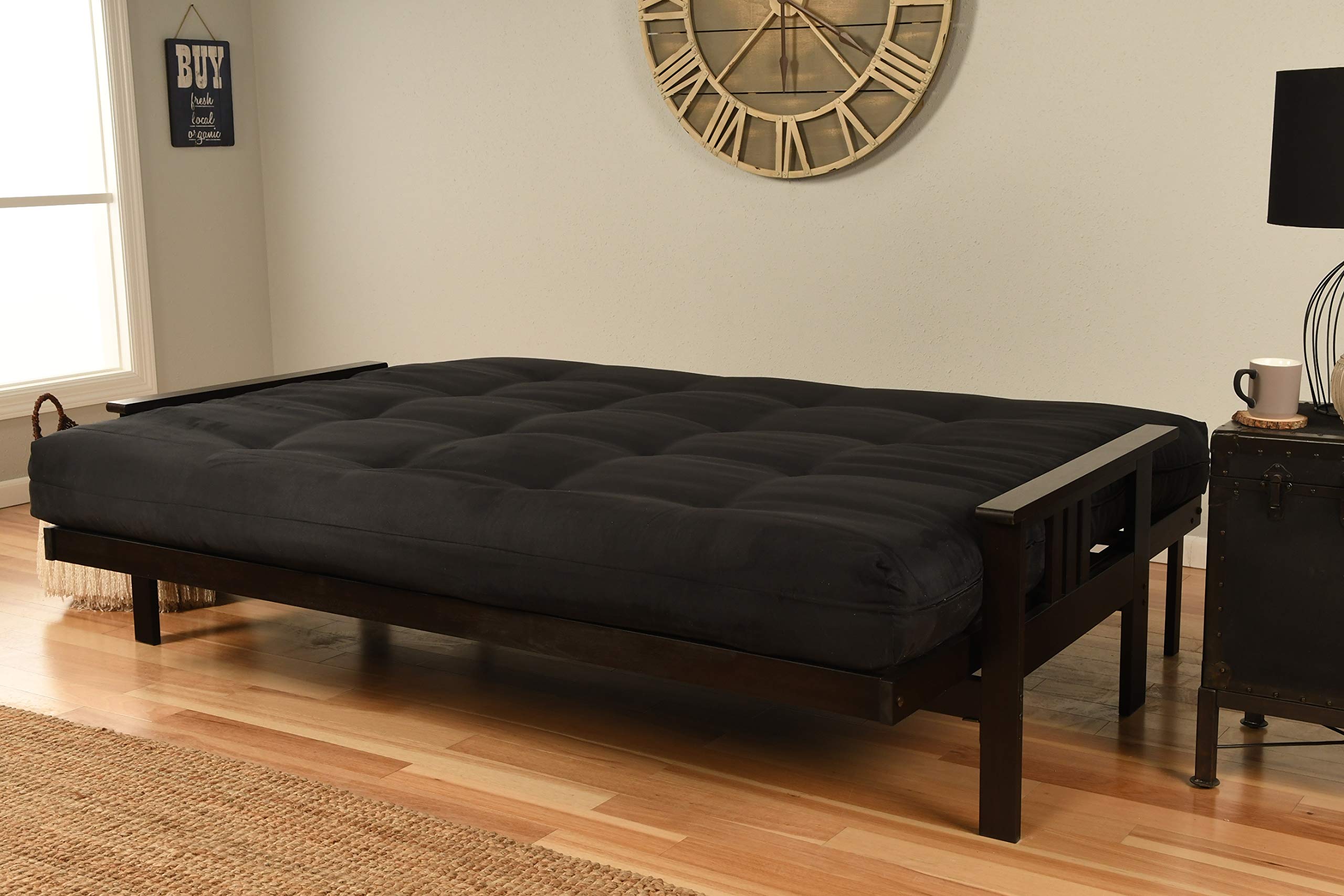 Kodiak Furniture Monterey Queen Futon Set In Espresso Finish, Suede Black