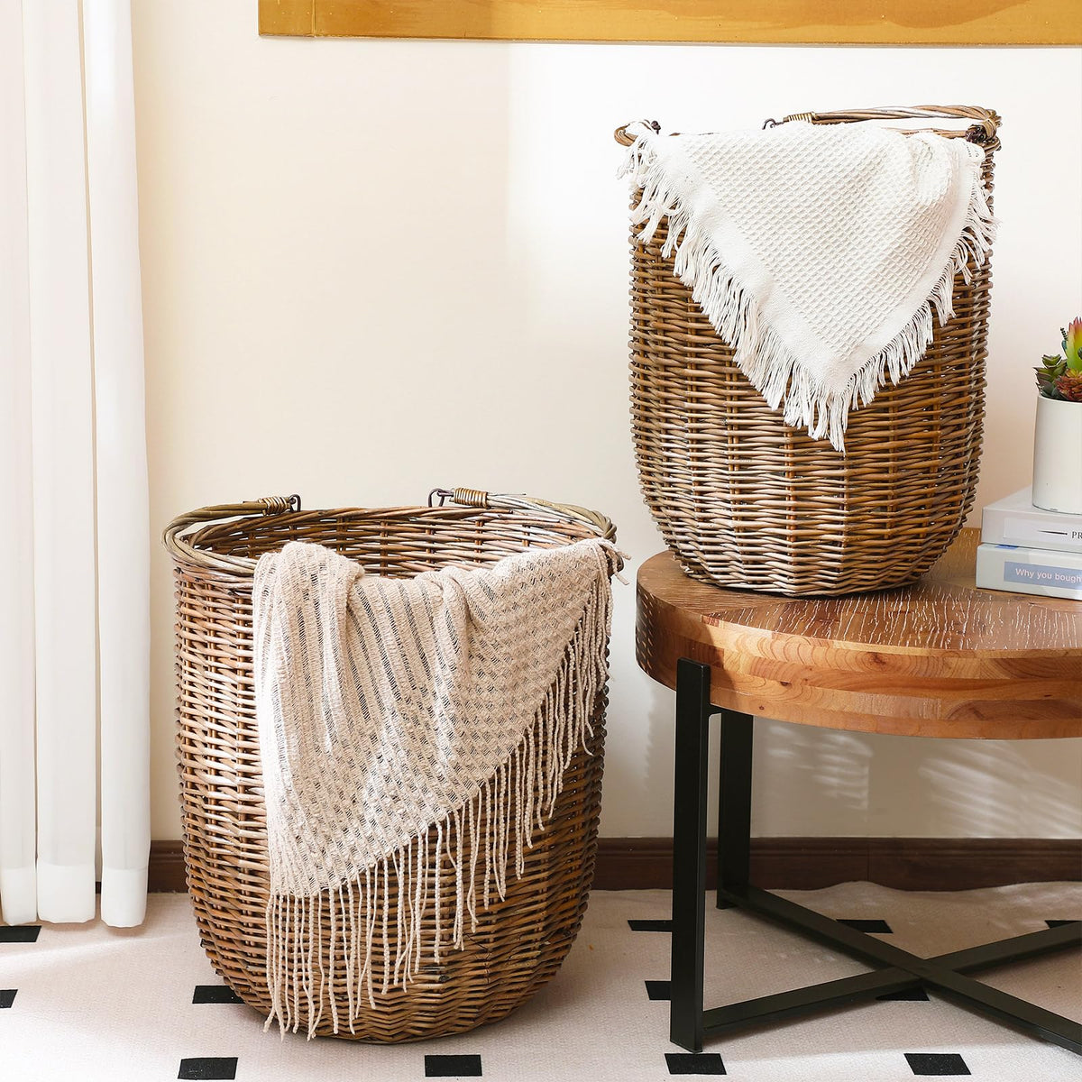Boao Set of 2 Large Rattan Storage Basket