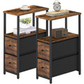 Tutotak Small Narrow End Table, Set Of 2, Side Table, Nightstand With 2 Cloth Drawers, Couch Table, For Living Room, Bedroom, Bedside, Brown Tb01Bb054