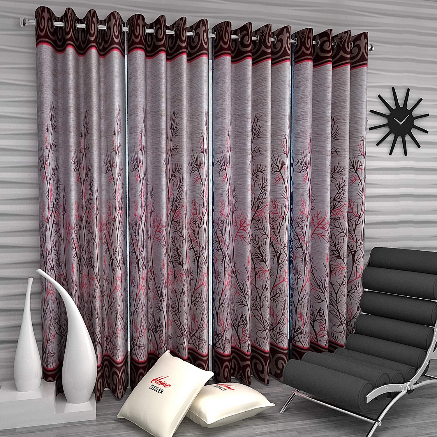 Home Sizzler 4 Pieces Garden Panel Eyelet Polyester Long Door Curtains  8 Feet, Maroon