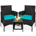 Best Choice Products 3-Piece Outdoor Wicker Conversation Bistro Set, Space Saving Patio Furniture For Garden W/Side Table - Black/Teal