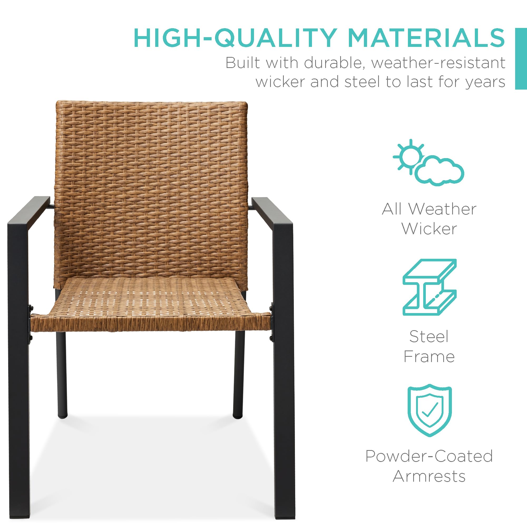 Best Choice Products Set Of 2 Stackable Outdoor Wicker Dining Chairs All-Weather Firepit Armchair W/Armrests, Steel Frame For Patio, Deck, Garden, Yard - Natural