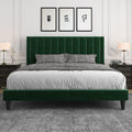 Allewie King Platform Bed Frame/Velvet Upholstered Bed Frame With Vertical Channel Tufted Headboard/Strong Wooden Slats/Mattress Foundation/Box Spring Optional/Easy Assembly/Green