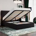 Sha Cerlin Full Size Lift Up Storage Bed/Velvet Upholstered/Modern Wingback Headboard/Upholstered Platform Bed Frame/Hydraulic Storage/No Box Spring Needed/Black