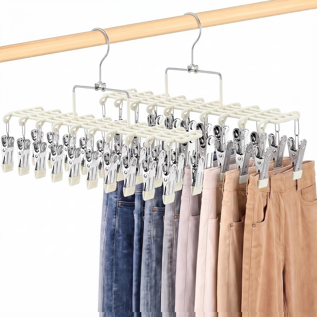 2 Pcs Legging Organizer for Closet, Pants Hangers with 40 Clips (White)