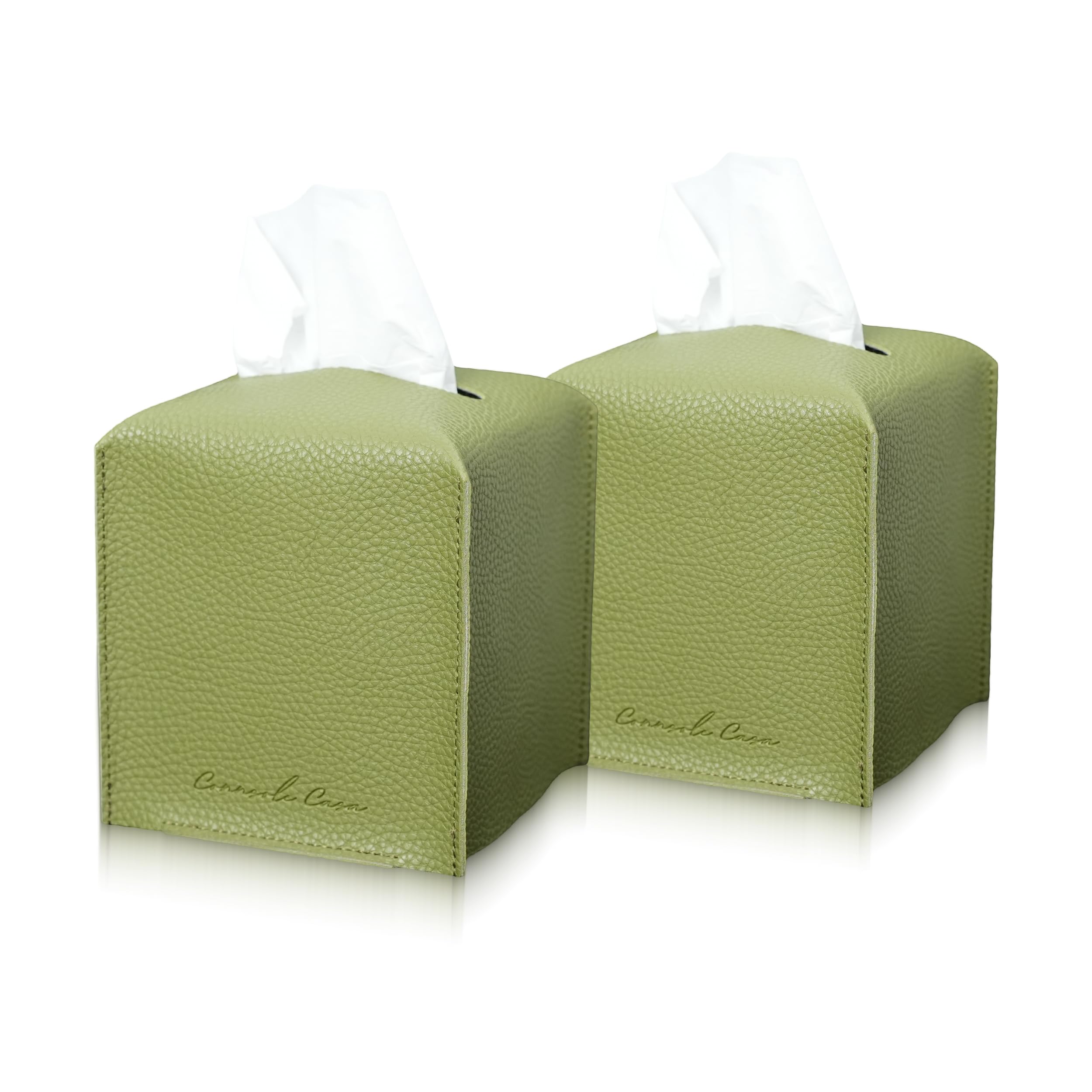 Connsole Casa Premium PU Leather Tissue Box Holder - Elegant Hotel-Style Green Tissue Box Cover for Enhanced D  cor of Home Offi