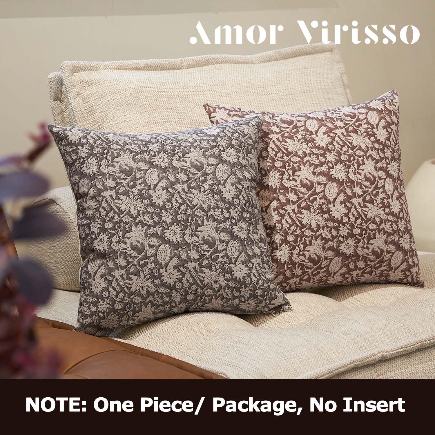 Amor Virisso Throw Pillow Covers 20X20 Floral Pillow Covers Block Print Farmhouse Neutral Pillow Covers Decorative Accent Throw