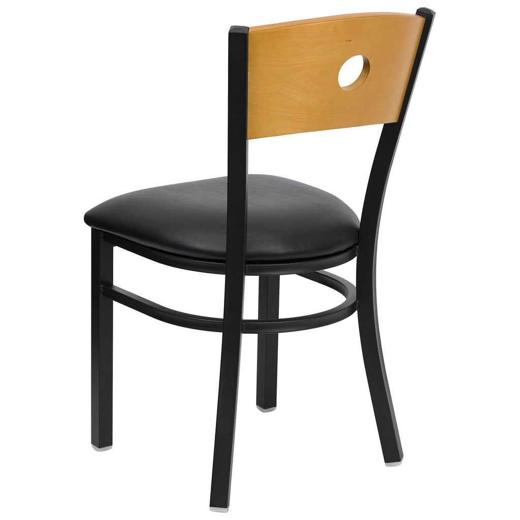 Flash Furniture HERCULES Series Black Circle Back Metal Restaurant Chair - Natural Wood Back, Black Vinyl Seat