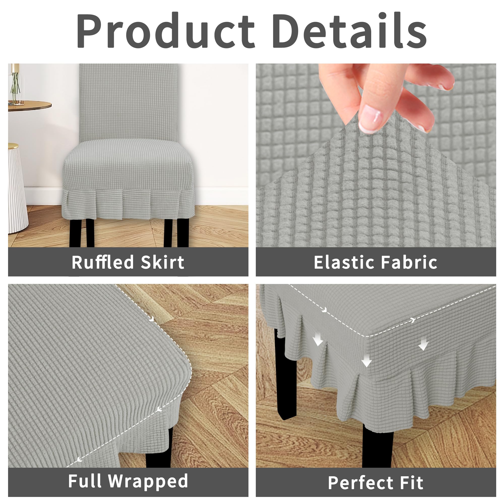 Easy-Going Dining Chair Covers Stretch Parsons Chair Slipcover With Skirt Chair Covers For Dining Room Restaurant Banquet (8 Pcs