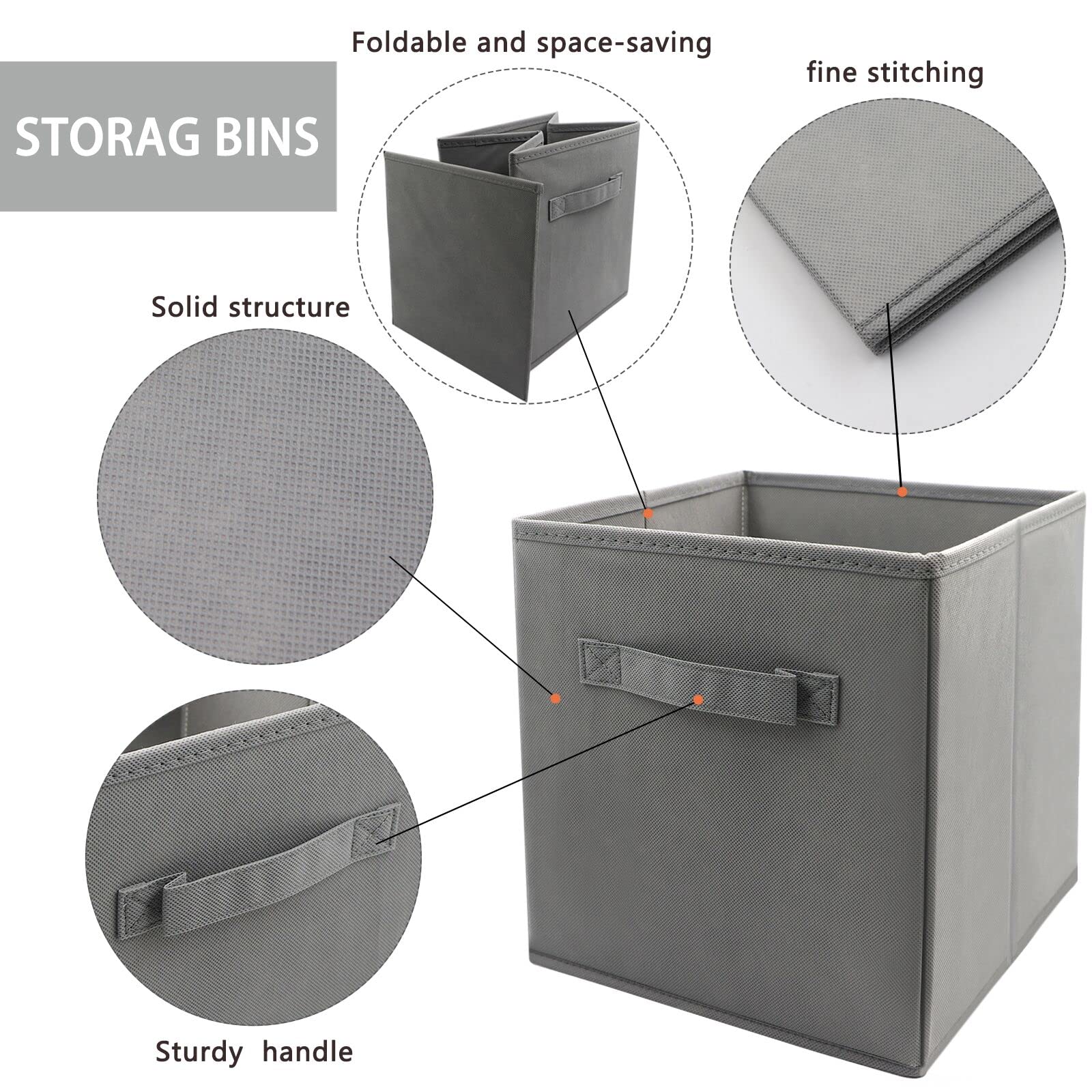Ebigic Mini Size 1-Pack Cube Storage Bins 9.0''X7.5''X7.5'' Fabirc Foldable Closet Toy Organizer Collapsible Cloth Gray