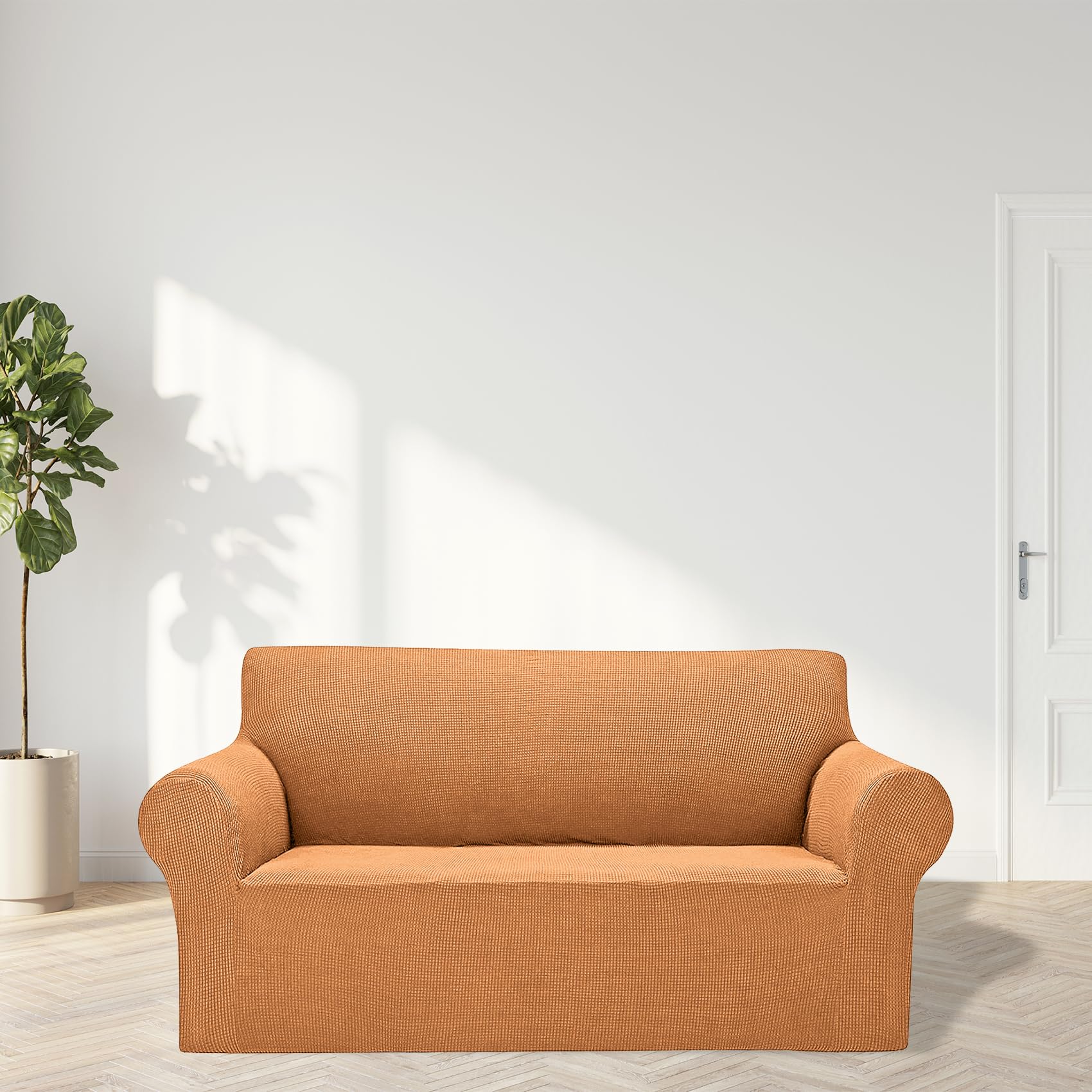 2025 New Stretch Loveseat Sofa Slipcovers Couch Cover For 2 Cushion Furniture Protector Sofa Covers With Elastic Bottom Jacquard Fabric Small Checks For Pets, Kids - Golden