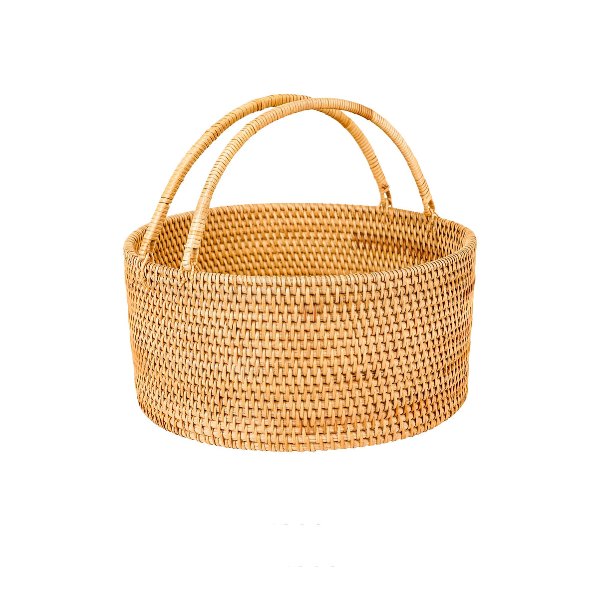 Rattan Picnic Basket with Handle, 11x11x5 in Handwoven Storage Decor