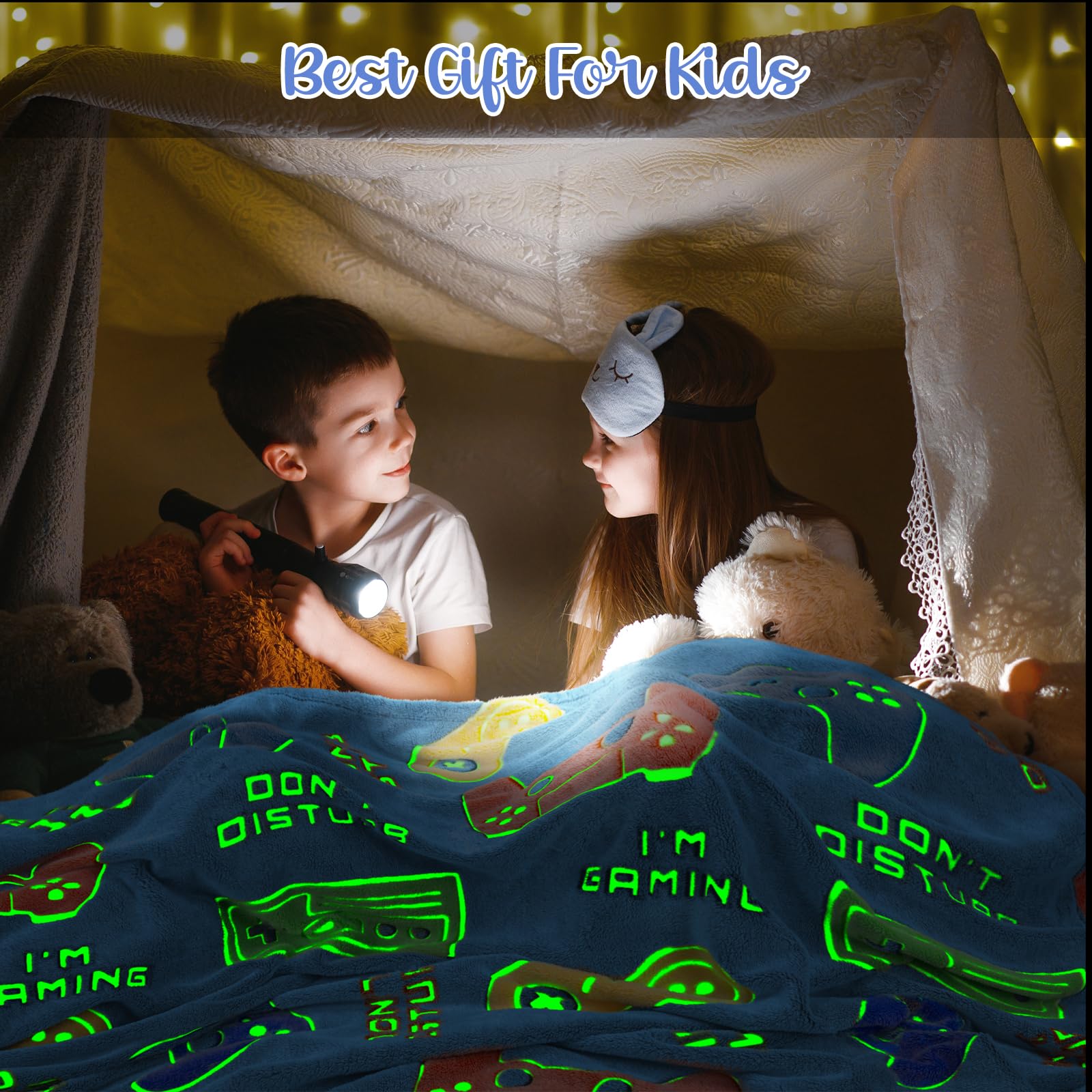 Levens Glow In The Dark Gaming Blanket For Boys - Christmas Easter Valentine'S Gifts Toys For Teens, Gamer Stuff Controller Thro