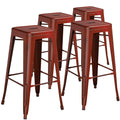 Flash Furniture Kai Commercial Grade 4 Pack 30 High Backless Distressed Kelly Red Metal Indoor-Outdoor Barstool