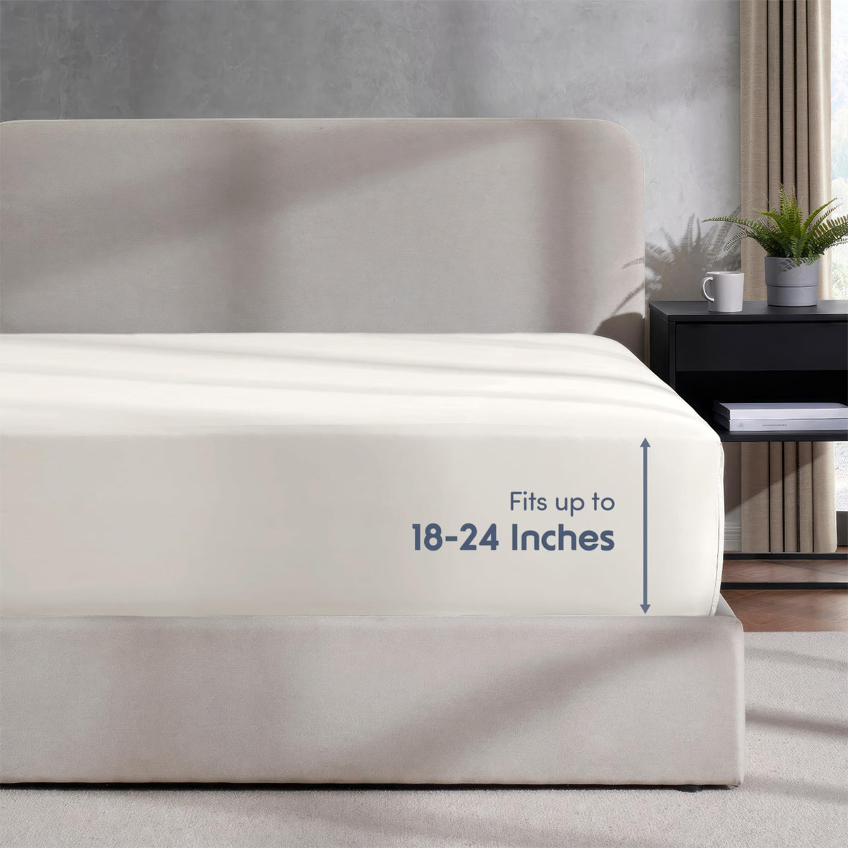 Nestl Off White Fitted Sheet Queen Size, Extra Deep Pocket Queen Fitted Sheet Only, 1800 Microfiber Fitted Bed Sheet, Soft Fitte