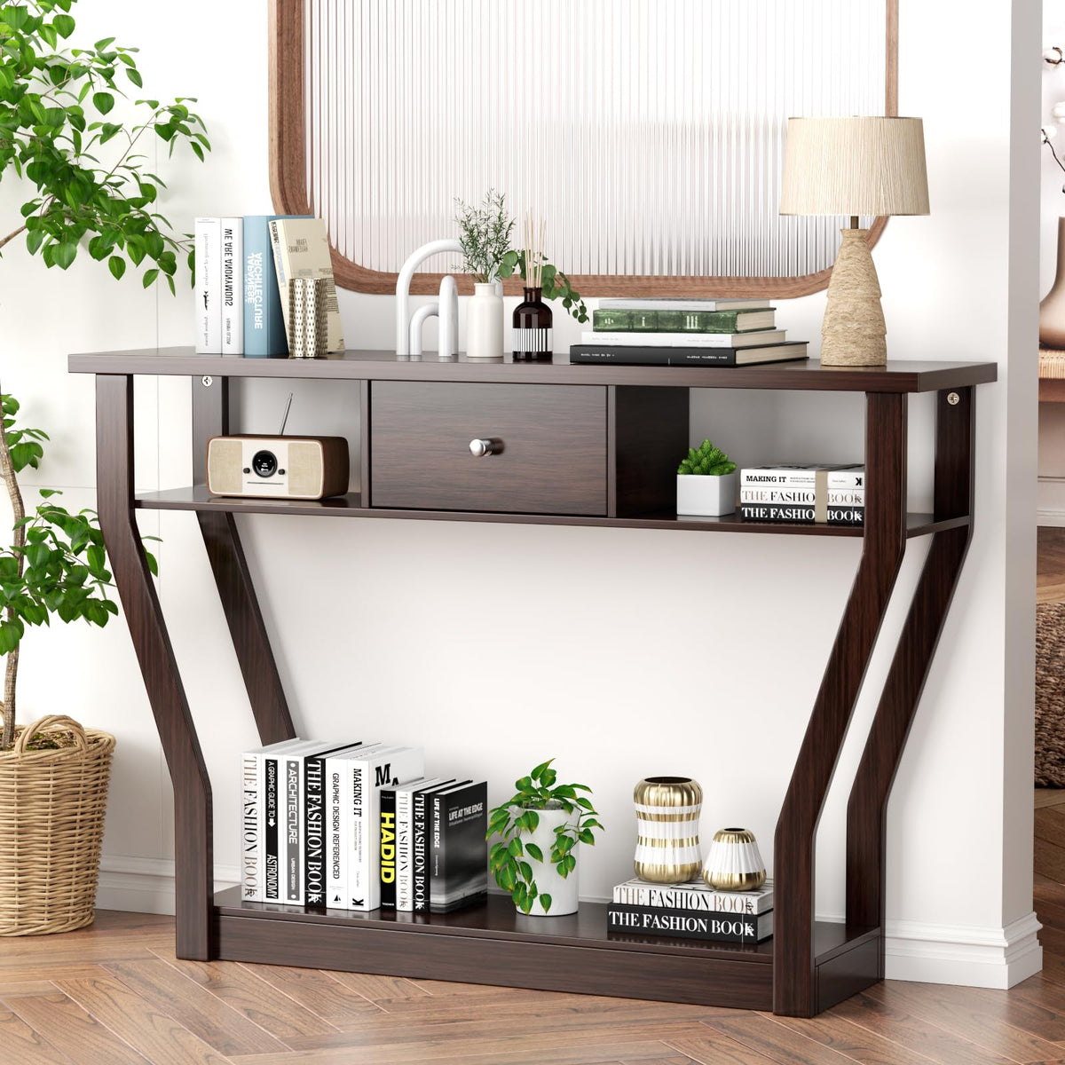 Kotek 47'' Console Table With Storage Drawer And Shelves, Narrow Sofa Table, Accent Foyer Table, Entryway Table For Hallway, Living Room, Easy Assembly (Coffee)