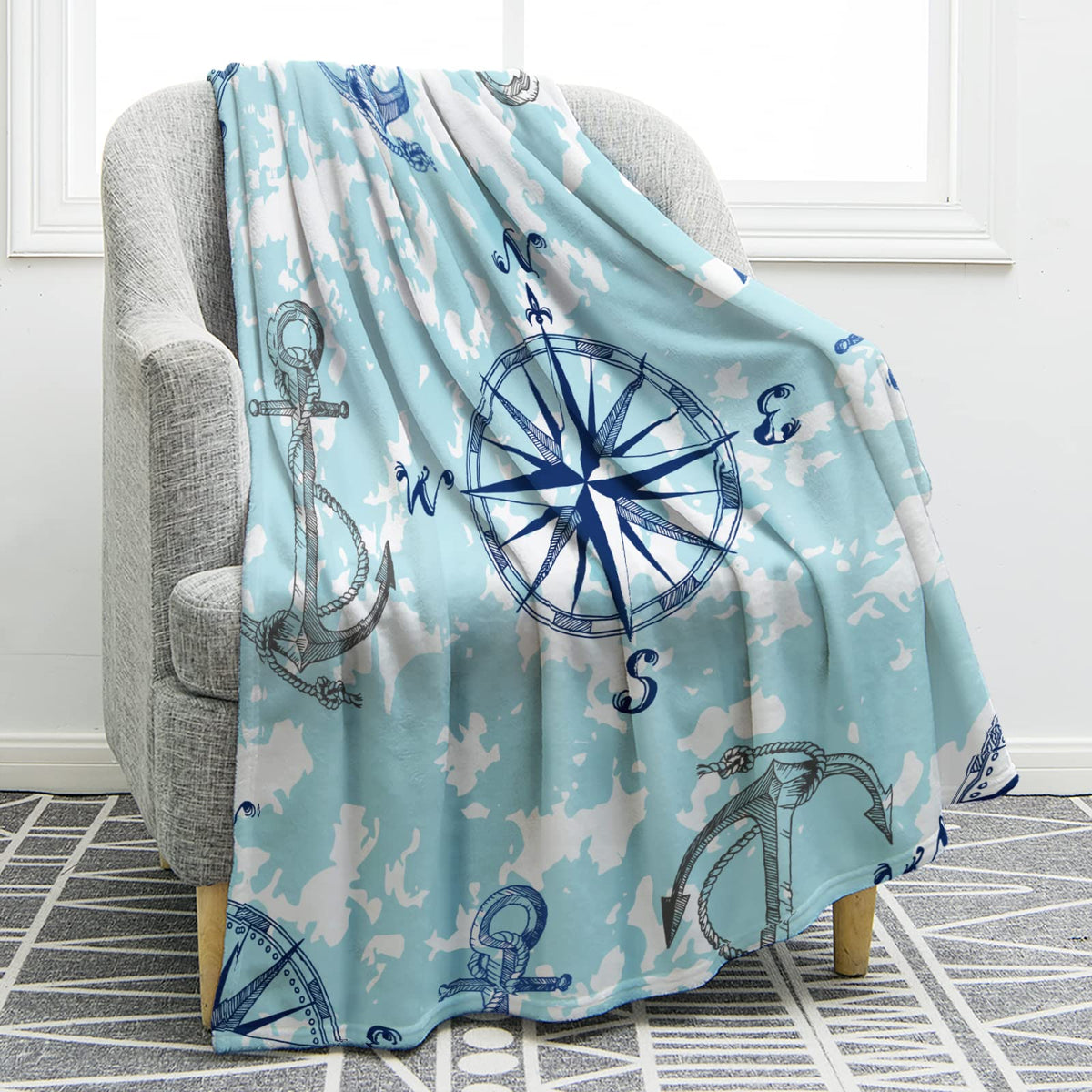 Jekeno Nautical Anchor Blanket Gifts For Women Kids Boys Men Home Bedroom Living Room Decor Soft Cozy Lightweight Throw Blankets