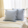 K Masaniji 2Pack Dusty Blue White Plaid Euro Pillow Shams 26X26 Inches, 100% Cotton Checkered Gingham French Country Rustic Ruff