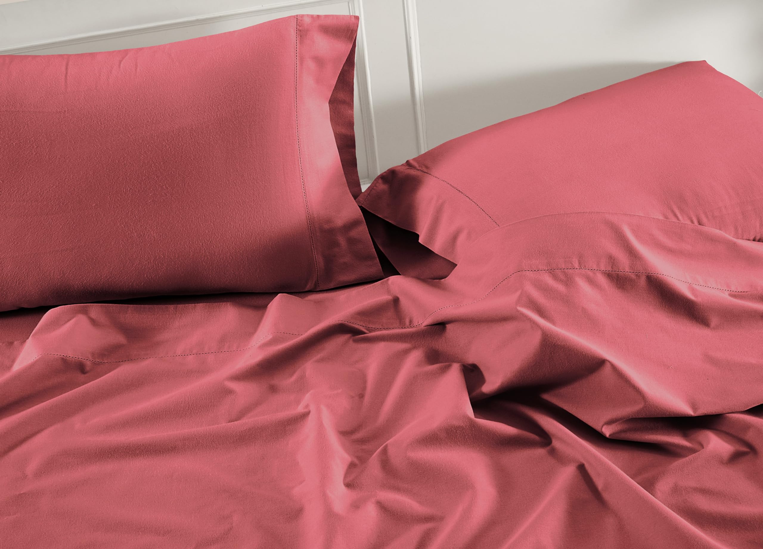 Lane Linen 100% Organic Cotton Pillow Cases - Set of 2 (20x26) - Soft Red Cotton Pillowcases - Mineral Red