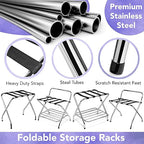 2-Shelf Foldable Luggage Rack with Nylon Straps, High-Back Support, Chrome Finish