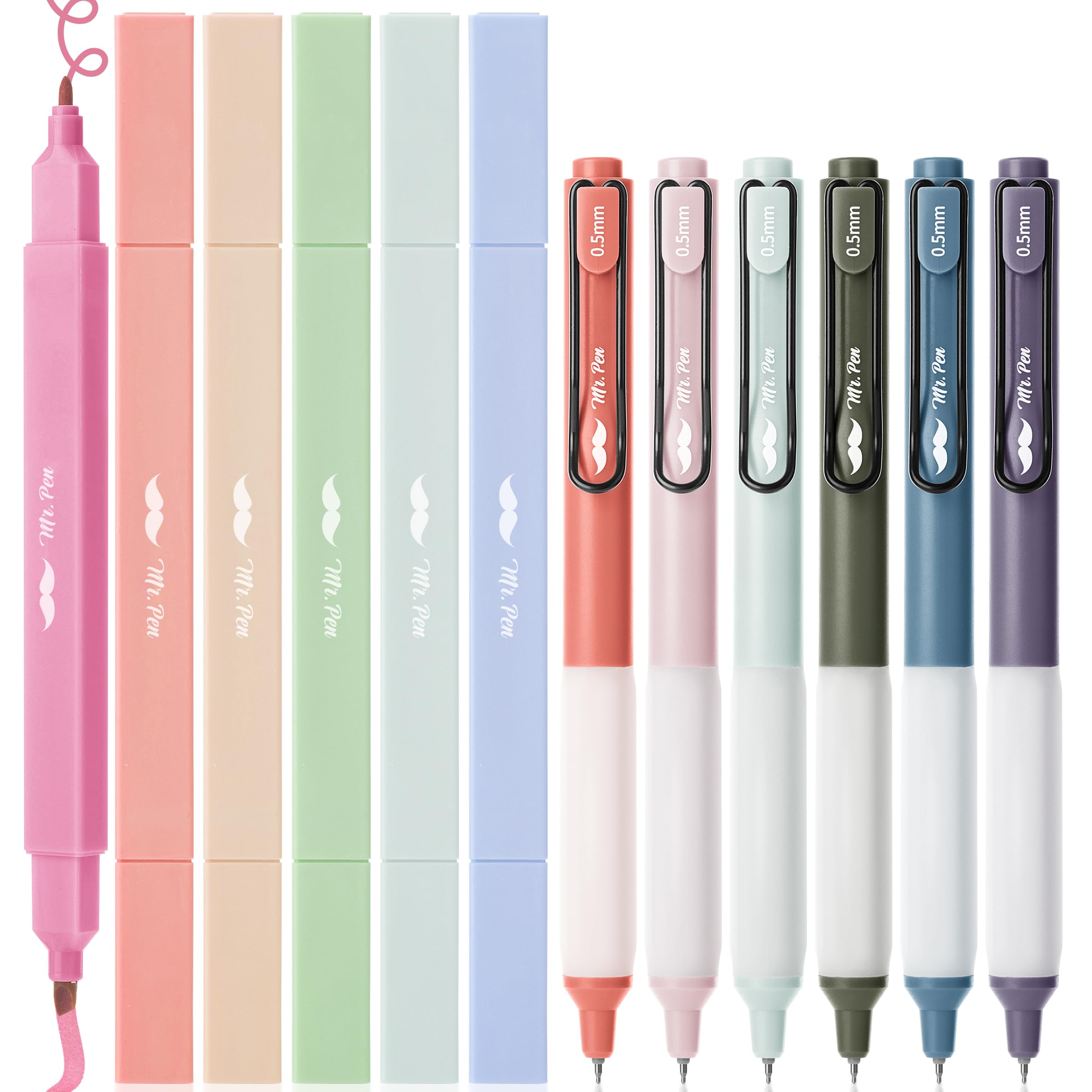 Mr. Pen- Dual Tip Aesthetic Highlighters And Gel Pens, 12 Pack, Assorted Colors, No Bleed, Black Ink, Cute Pens For Bibles