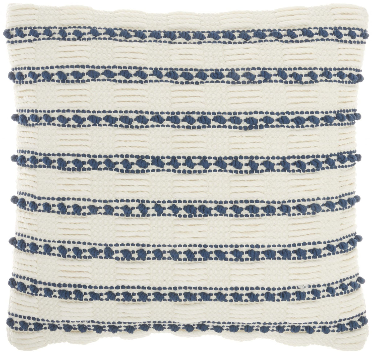 HomeRoots 60% Cotton 40% Polyester Navy Blue and Ivory Textured Stripes Throw Pillow