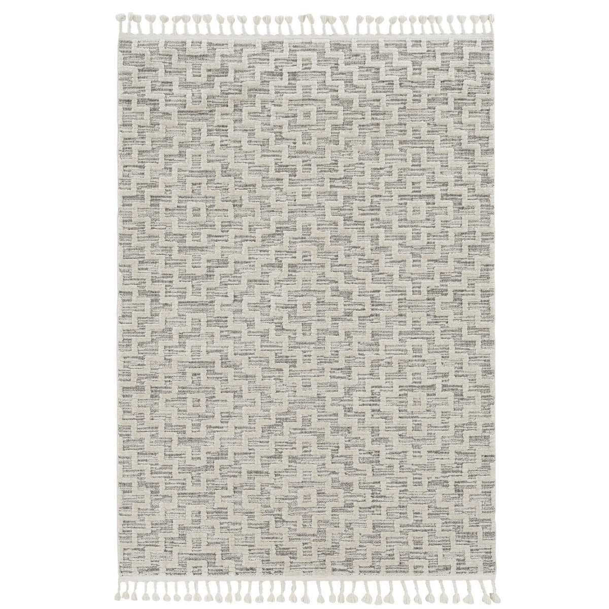 HomeRoots Polyester 12'x15' Ivory Grey Machine Woven Diamond Pattern with Fringe Indoor Area Rug